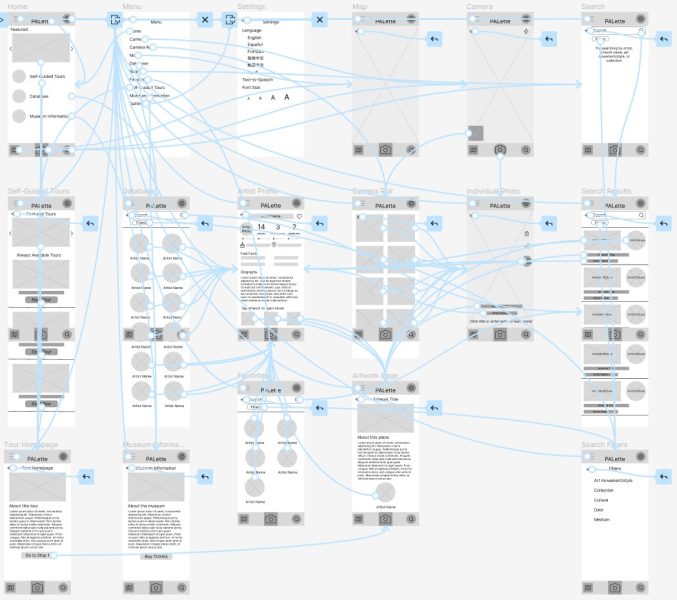 Figma prototype editing screen of the draft 1 low-fidelity prototype of PALette